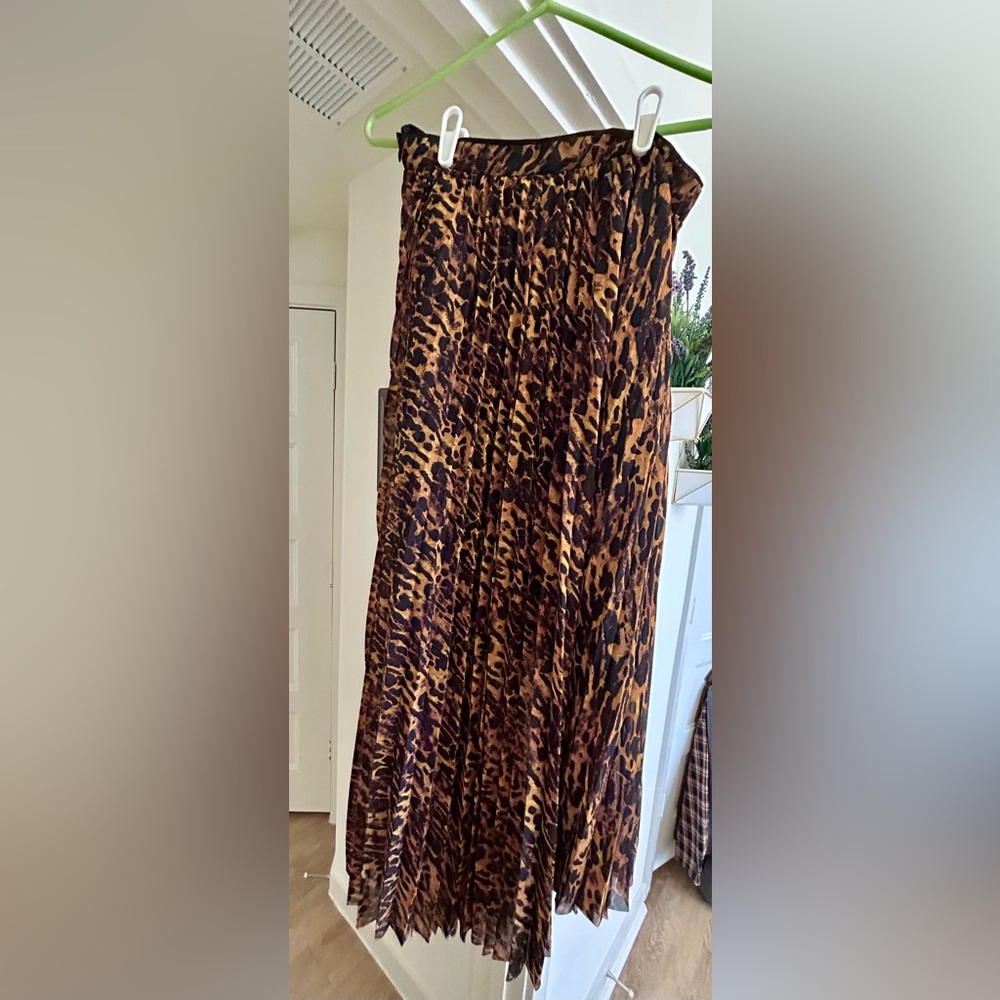 All Saints Brown Leopard Midi Skirt